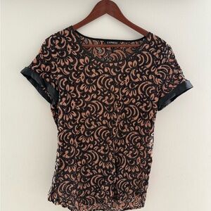 Express Black and Tan Lace Blouse Large